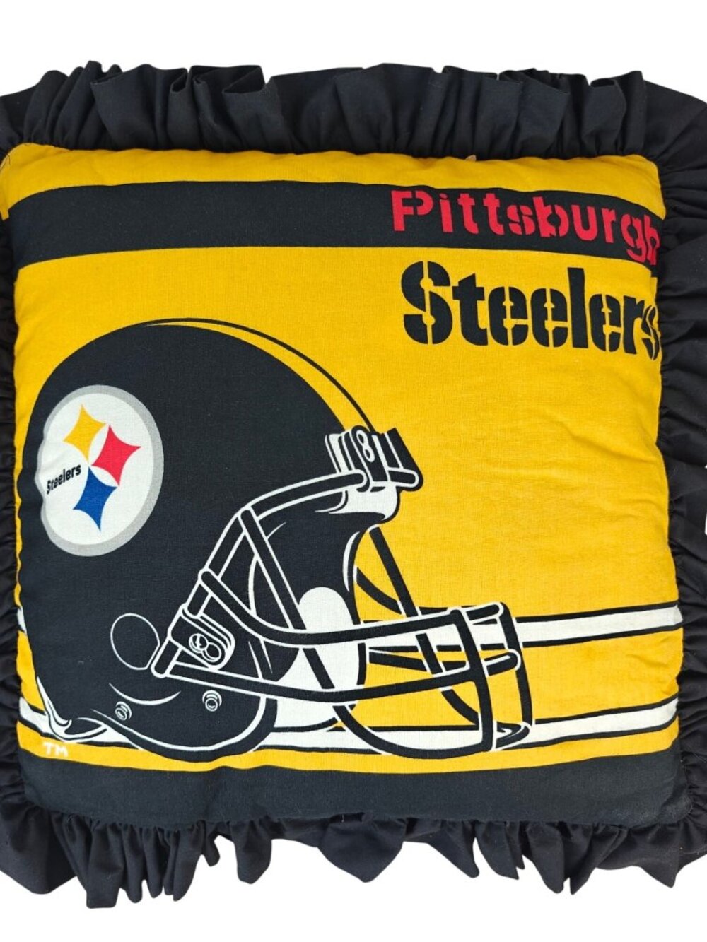 Vintage Pittsburgh Steelers Throw Pillow 16" Square Cotton Fabric Black Gold